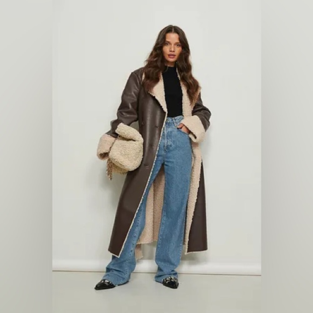NA-KD Faux Leather Teddy Coat